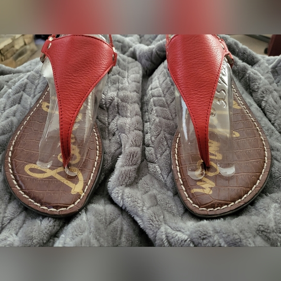 Sam Edelman Greta red leather thong buckle ankle strap sandal flats 6M - Picture 2 of 8